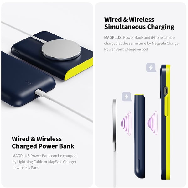 Buy Magplus Detachable Wireless Charging Battery Case For iPhone 13 Pro Navy/Yellow Online in