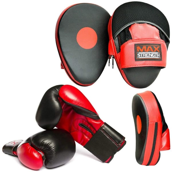X Max Strength Boxing Gloves 12oz and Curved Focus Pads MMA