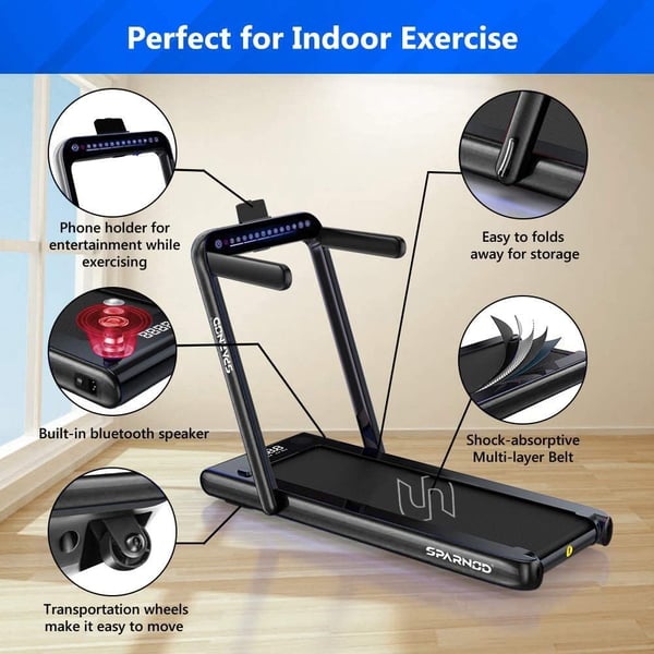 Sparnod Fitness 2 in 1 Foldable Treadmill For Home Come Under Desk Walking Pad- STH-3030 (4 HP Peak) Sparnod Fitness 2 in 1 Foldable Treadmill For Home Come Under Desk Walking Pad- STH-3030 (4 HP Peak)