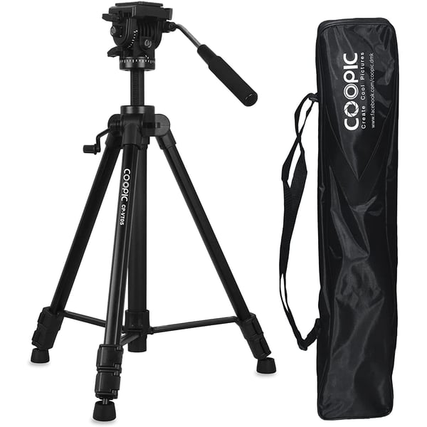 Coopic Cp-vt05 Professional Video Tripod Max Height 167cm Platinum Aluminum Light Weight With Quick Release Plate Fluid Video Pan Head, For Dslr & Video Cameras Max Load Upto 10kg (black)