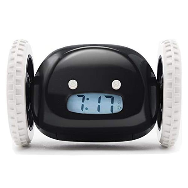 Clocky Alarm Clock On Wheels (Original) |Extra Loud For Heavy Sleeper (Adult Or Kid Bed-Room Robot Clockie) Funny, Rolling, Run-Away, Moving, Jumping (Black)