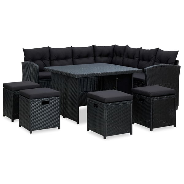 vidaXL 6 Piece Garden Lounge Set with Cushions Poly Rattan Black vidaXL 6 Piece Garden Lounge Set with Cushions Poly Rattan Black