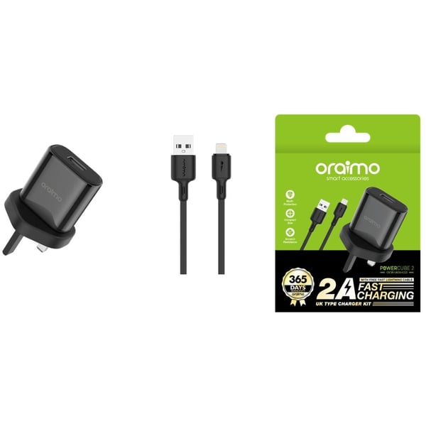Oraimo Power Cube 2 Wall Charger With Lightning Cable 1m Black