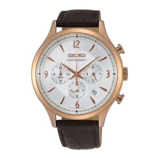 Seiko Chronograph Brown Leather Analog Watch For Men SSB342P1