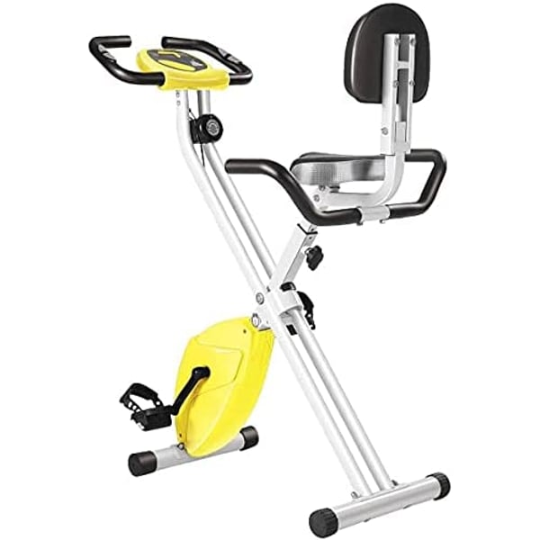 ULTIMAX F-Bike Advanced Bicycle Trainer with Training Computer, App, Pulse Readers, Collapsible with Back support Foldable Exercise Bike
