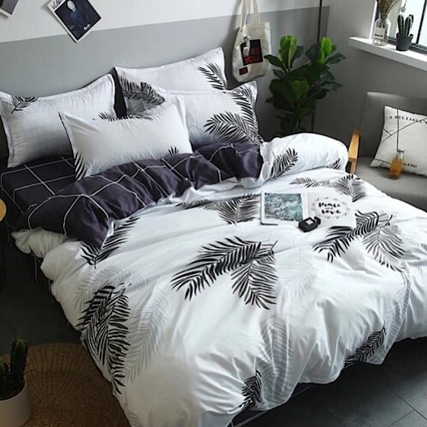 Buy Double Size Grey Leaves Bedding Set of 6 Pieces Online in UAE