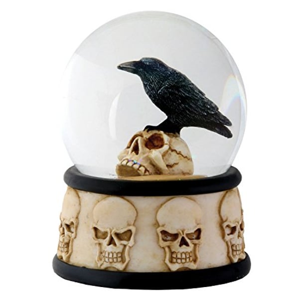 Ytc 3.5 Inch Cold Cast Resin Raven On Skull Water Snow Globe Skull Theme