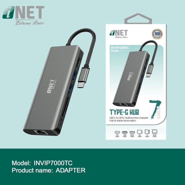 Inet INVIP7000TC 7 in 1 USB Type-C USB Hub