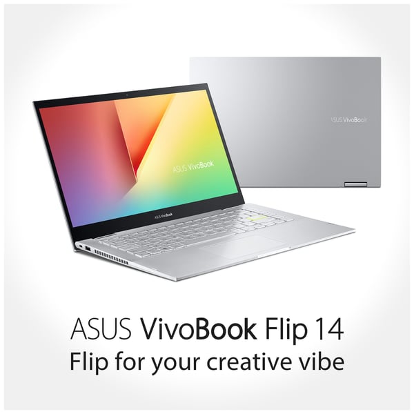 ASUS Vivobook Flip 14 TP470EA-EC451W Touch Laptop - Core i7 2.8GHz 16GB 1TB Shared Win11Home 14inch FHD Silver English/Arabic Keyboard with Stylus Pen