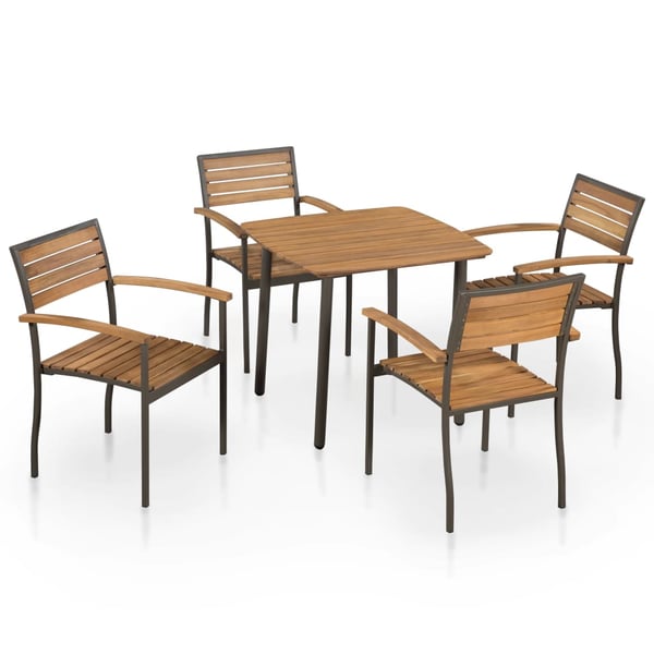 Vidaxl 5 Piece Outdoor Dining Set Solid Acacia Wood And Steel Vidaxl 5 Piece Outdoor Dining Set Solid Acacia Wood And Steel