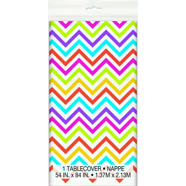 Unique- Rainbow Chevron Plastic Tablecover 54in X 10pcs 8in
