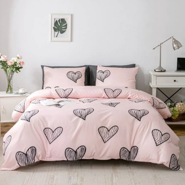 Luna Home Queen/double Size 6 Pieces Bedding Set Without Filler ,pink Color Artistic Hearts Design