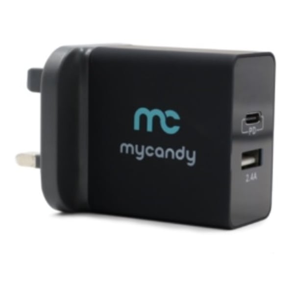 Mycandy Dual USB Charger With Type C Cable 1m - Black Mycandy Dual USB Charger With Type C Cable 1m - Black