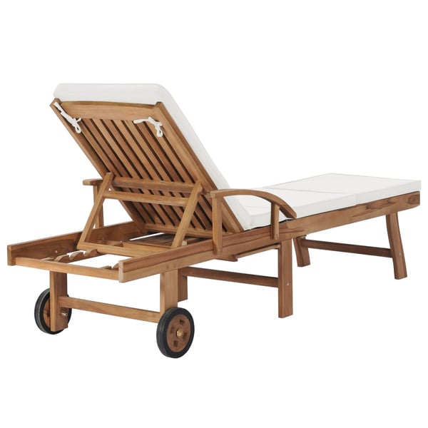 vidaXL Sun Lounger with Cushion Solid Teak Wood Cream vidaXL Sun Lounger with Cushion Solid Teak Wood Cream