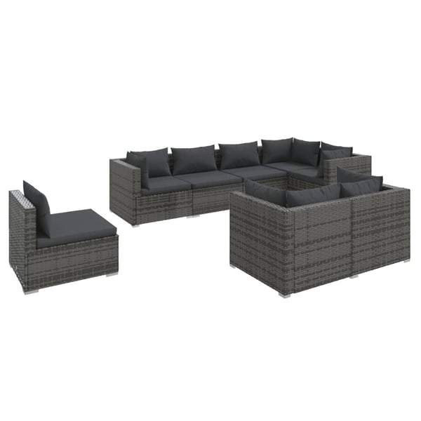 vidaXL 8 Piece Garden Lounge Set with Cushions Poly Rattan Grey vidaXL 8 Piece Garden Lounge Set with Cushions Poly Rattan Grey