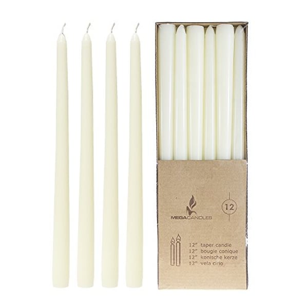 Mega Candles 12 Pcs Unscented Ivory Taper Candle, Hand Poured Wax Candles 12 Inch X 7/8 Inch, Home D Cor, Wedding Receptions, Baby Showers, Birthdays, Celebrations, Party Favors & More