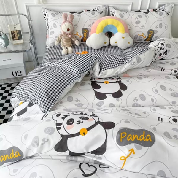 Luna Home Single Size 4 Pieces Bedding Set Without Filler, Cute Panda Design
