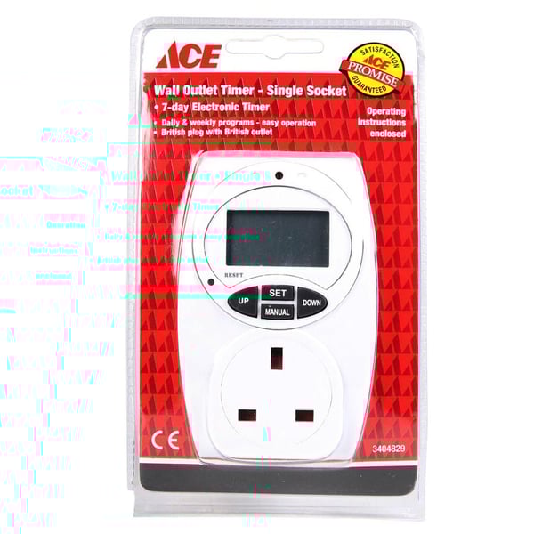 Ace Single Socket Wall Outlet Timer (White)
