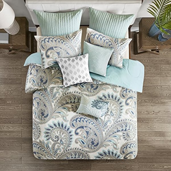 Ink+Ivy Mira Duvet Cover Full/Queen Size - Teal , Paisley Duvet Cover Set - 3 Piece - 100% Cotton Light Weight Bed Comforter Covers