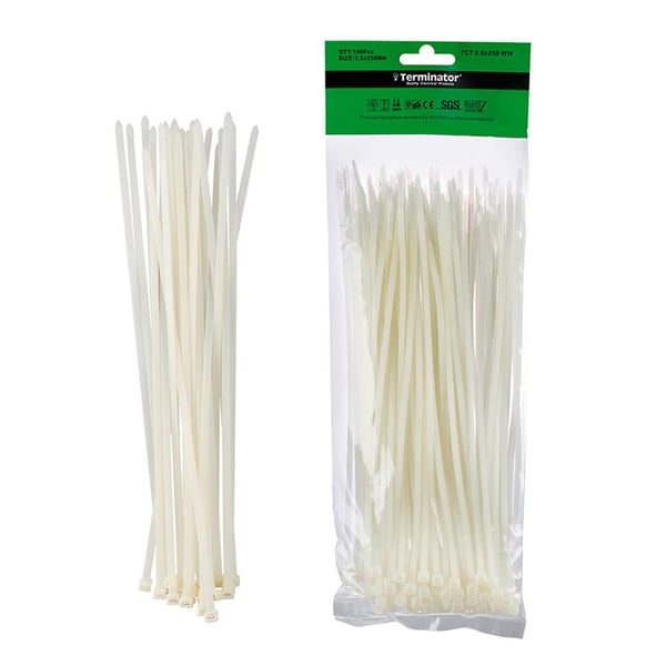 Terminator Cable Tiles (White) (100Pcs/Pkt) TCT 3.5X250 WW Terminator Cable Tiles (White) (100Pcs/Pkt) TCT 3.5X250 WW