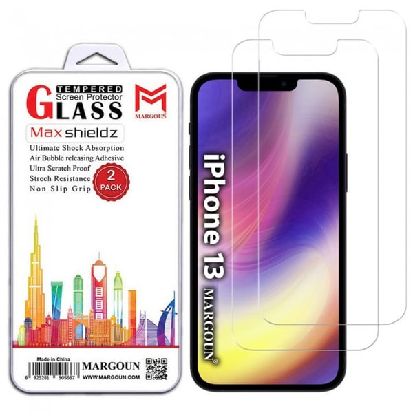 Margoun Tempered Screen Protector Max Shieldz For iPhone 13 2-Pack - Clear Margoun Tempered Screen Protector Max Shieldz For iPhone 13 2-Pack - Clear