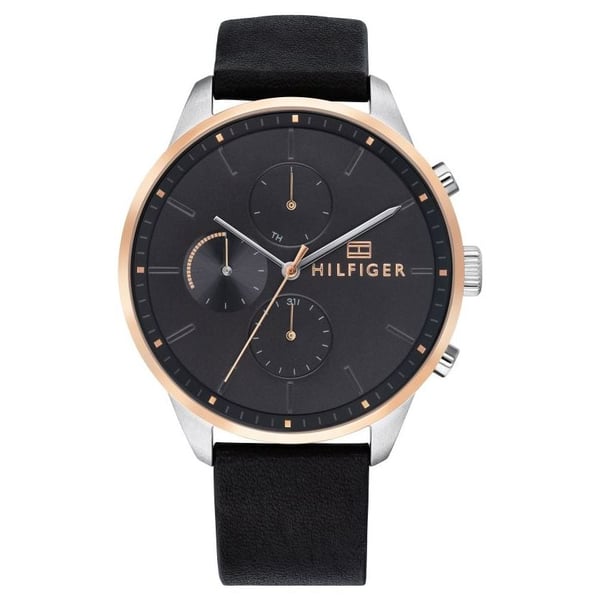 Tommy Hilfiger Chase Black Leather Watch For Men 1791488 Tommy Hilfiger Chase Black Leather Watch For Men 1791488