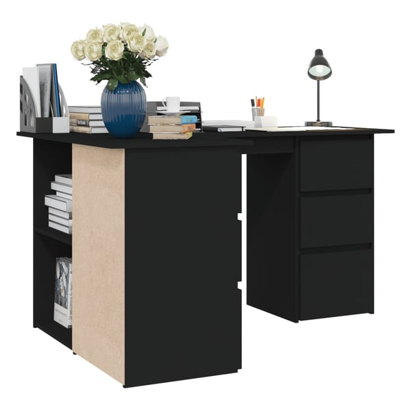vidaXL Corner Desk Black 145x100x76 cm Engineered Wood vidaXL Corner Desk Black 145x100x76 cm Engineered Wood