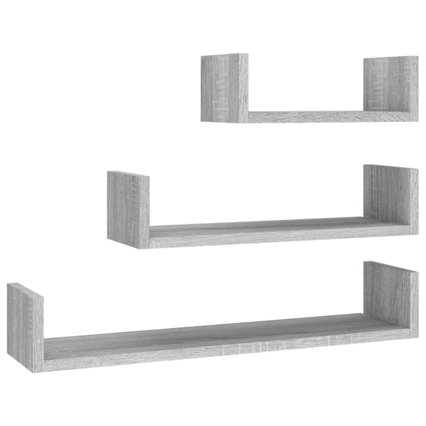 vidaXL Wall Display Shelves 3 pcs Grey Sonoma Engineered Wood vidaXL Wall Display Shelves 3 pcs Grey Sonoma Engineered Wood