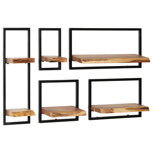 vidaXL Wall Shelf Set 5 Pieces Solid Acacia Wood and Steel vidaXL Wall Shelf Set 5 Pieces Solid Acacia Wood and Steel