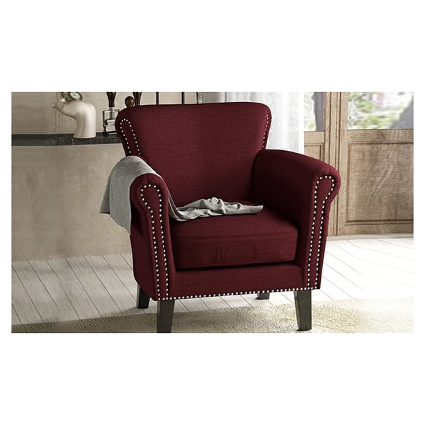 Brice Vintage Scroll Arm Studded Fabric Club Chair Red