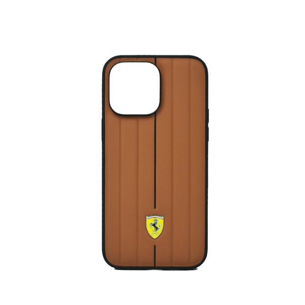 Ferrari Leather Case With Embossed Stripes Yellow Shield Logo For Iphone 14 Pro Max Camel Ferrari Leather Case With Embossed Stripes Yellow Shield Logo For Iphone 14 Pro Max Camel