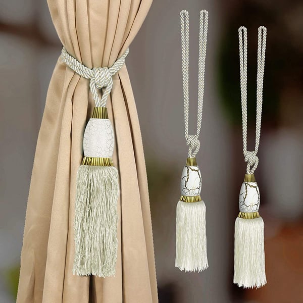 Story@Home Polyster Curtain Tie Back Home Decorative Braided Tassel Rope Tiebacks for Home Room Kitchen Door Window Set of 2, White, 23 Inch Story@Home Polyster Curtain Tie Back Home Decorative Braided Tassel Rope Tiebacks for Home Room Kitchen Door Window Set of 2, White, 23 Inch
