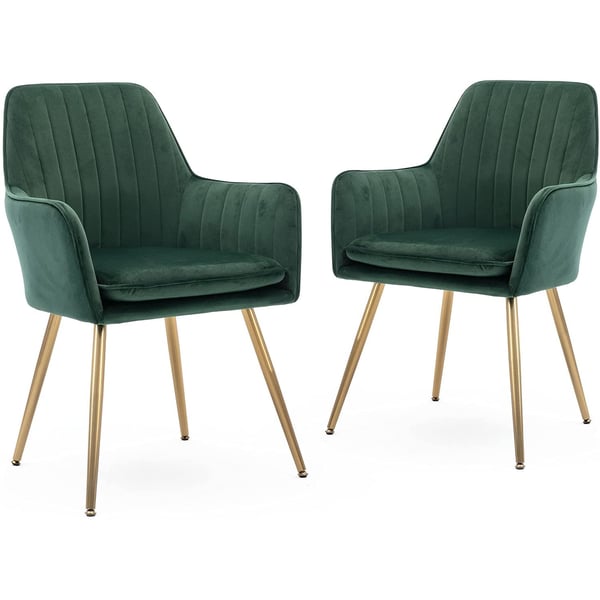 Mahmayi Velvet Dinning Chair Set Of 2 Mid-back Accent Chair Modern Leisure Armchair With Gold Plating Legs Upholstered Living Room Chair (royal Green-2pcs), Free Assembly