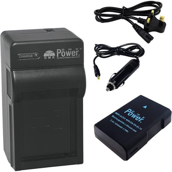 DMK Power EN-EL14 Battery 1030mAh 7.7Wh with TC600C Battery Charger Compatible with Nikon D5600 D5500 D5200 D5300 D5100 D3400 D3300 D3200 D3100 Coolpix P7000 P7100 P7200 P7700 P7800 Cameras