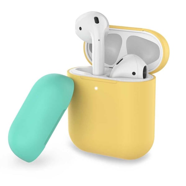 AhaStyle PT38YW Two Toned Silicone Case for Airpods, Yellow/Mint Green