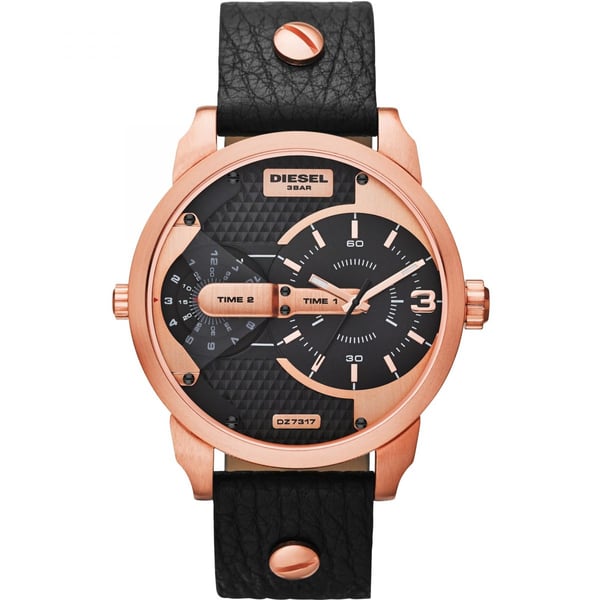 Diesel DZ7317 Mini Daddy Black Dual Time Dial Black Ion-plated Mens Watch