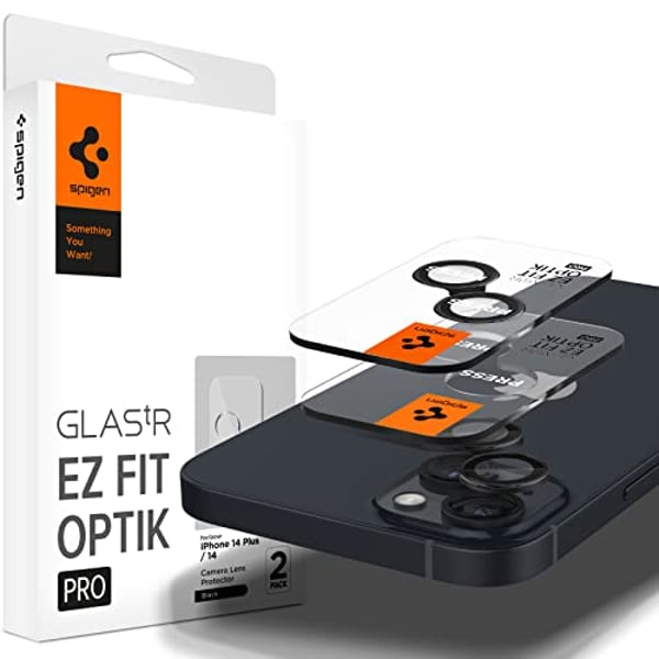 Spigen GLAStR EZ-Fit Optik PRO Camera Lens Screen Protector designed for iPhone 14 and iPhone 14 PLUS (2022) - Black [2 Pack]