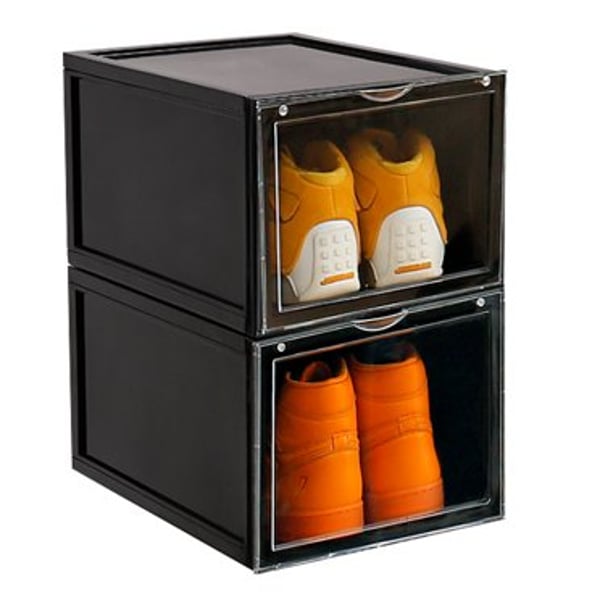 1CHASE Shoe Storage Box, Stackable Storage Organizer Boxes Drop Front - Black (2 Box Set) 1CHASE Shoe Storage Box, Stackable Storage Organizer Boxes Drop Front - Black (2 Box Set)