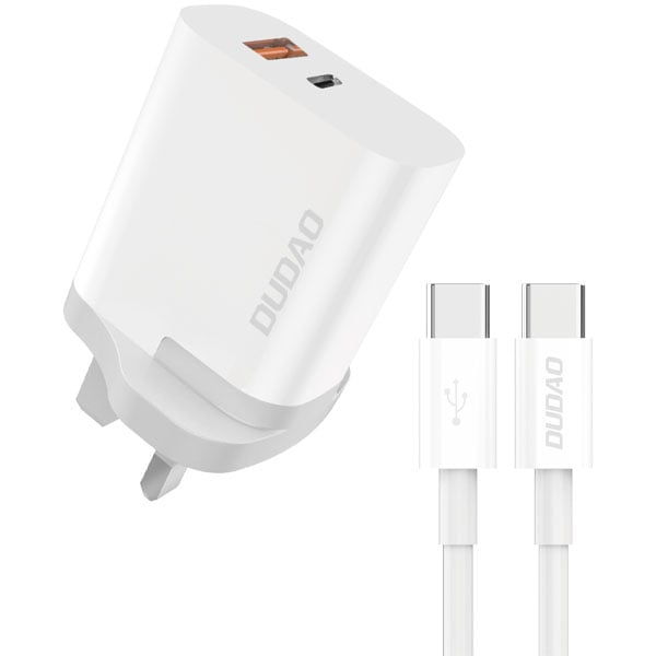 Dudao Dual Port Wall Charger with USB-C Cable 1m White