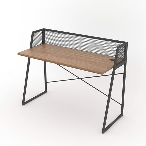 Home Canvas Lursa Computer Desk with Hutch Home Office Workstation Modern Industrial design Ideal for Gaming and Study - Walnut/Black - 110x91x53cm Home Canvas Lursa Computer Desk with Hutch Home Office Workstation Modern Industrial design Ideal for Gaming and Study - Walnut/Black - 110x91x53cm