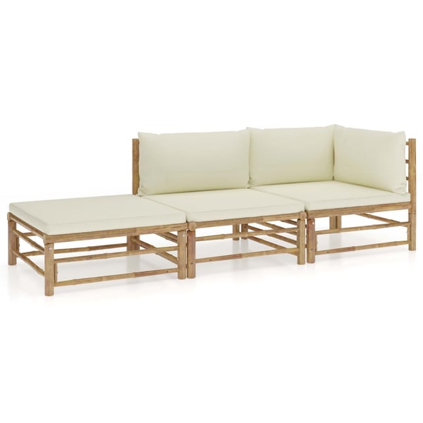 vidaXL 3 Piece Garden Lounge Set with Cream White Cushions Bamboo vidaXL 3 Piece Garden Lounge Set with Cream White Cushions Bamboo