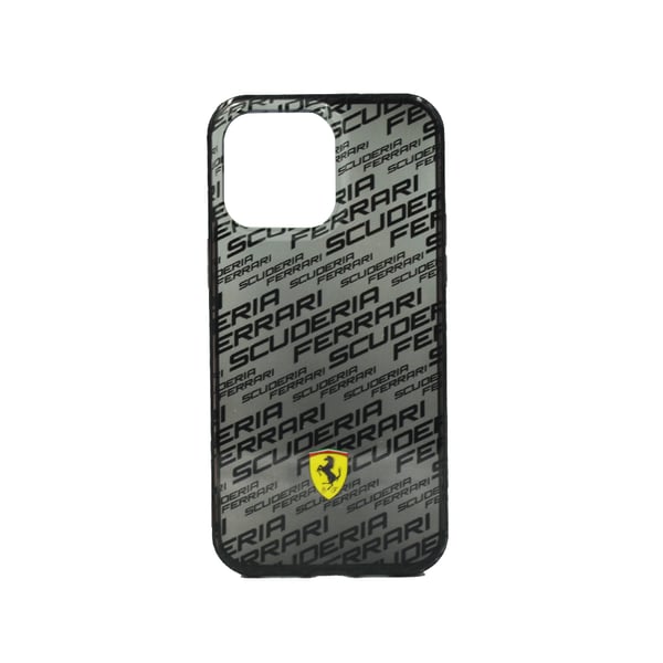 Ferrari Gradient Pc/Tpu Case With Allover Scuderia & Dyed Bumper For Iphone 14 Pro Black