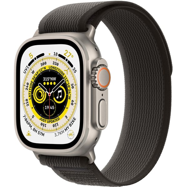 Apple Watch Ultra GPS + Cellular, 49mm Titanium Case with Black Gray Trail Loop - Medium/Large Apple Watch Ultra GPS + Cellular, 49mm Titanium Case with Black Gray Trail Loop - Medium/Large