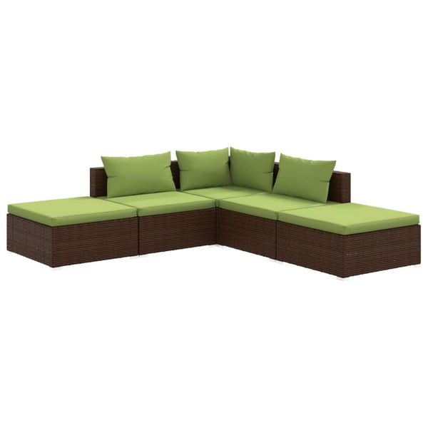 vidaXL 5 Piece Garden Lounge Set with Cushions Poly Rattan Brown vidaXL 5 Piece Garden Lounge Set with Cushions Poly Rattan Brown