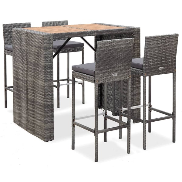 vidaXL 5 Piece Outdoor Bar Set Poly Rattan and Wood Acacia Grey vidaXL 5 Piece Outdoor Bar Set Poly Rattan and Wood Acacia Grey