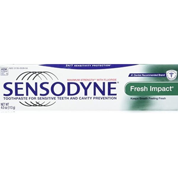 Sensodyne Fresh Impact Toothpaste for Sensitive Teeth and Cavity Protection with Fluoride, Maximum Strength, 4 oz Tubes (Pack of 2)