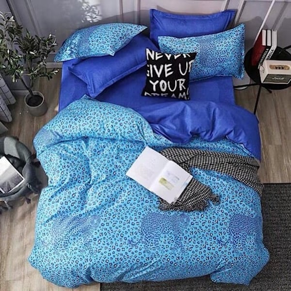 Buy Single Blue Leopard Bedding Set of 4 Pieces Online in UAE Sharaf DG