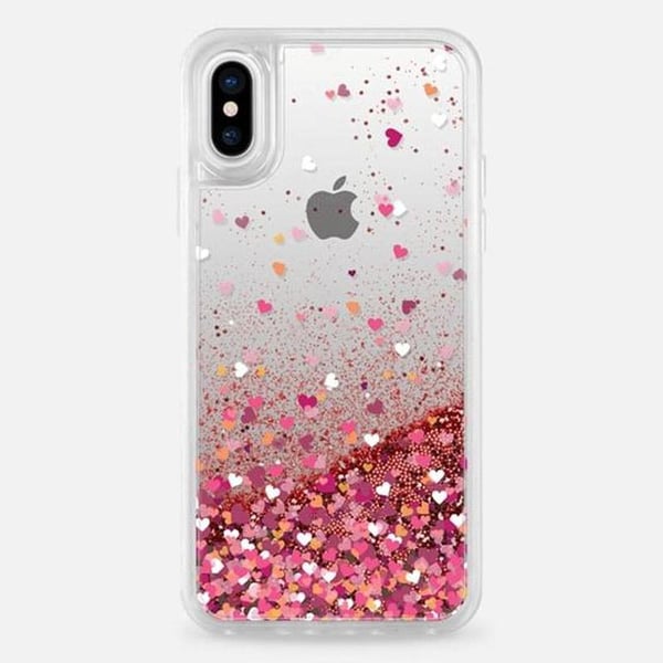 Casetify Glitter Case iPhone Xs/X Rose Gold Confetti Hearts