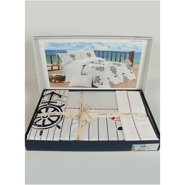 Buy 6 Piece Rope Cotton White/Black/Red Double Duvet Cover Set Online