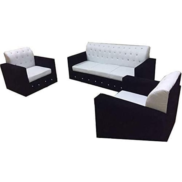 MAB Modern 5 Seat Sectional Tufted Faux Leather Sofa Couch with Straight Arms, White/ Black MAB Modern 5 Seat Sectional Tufted Faux Leather Sofa Couch with Straight Arms, White/ Black